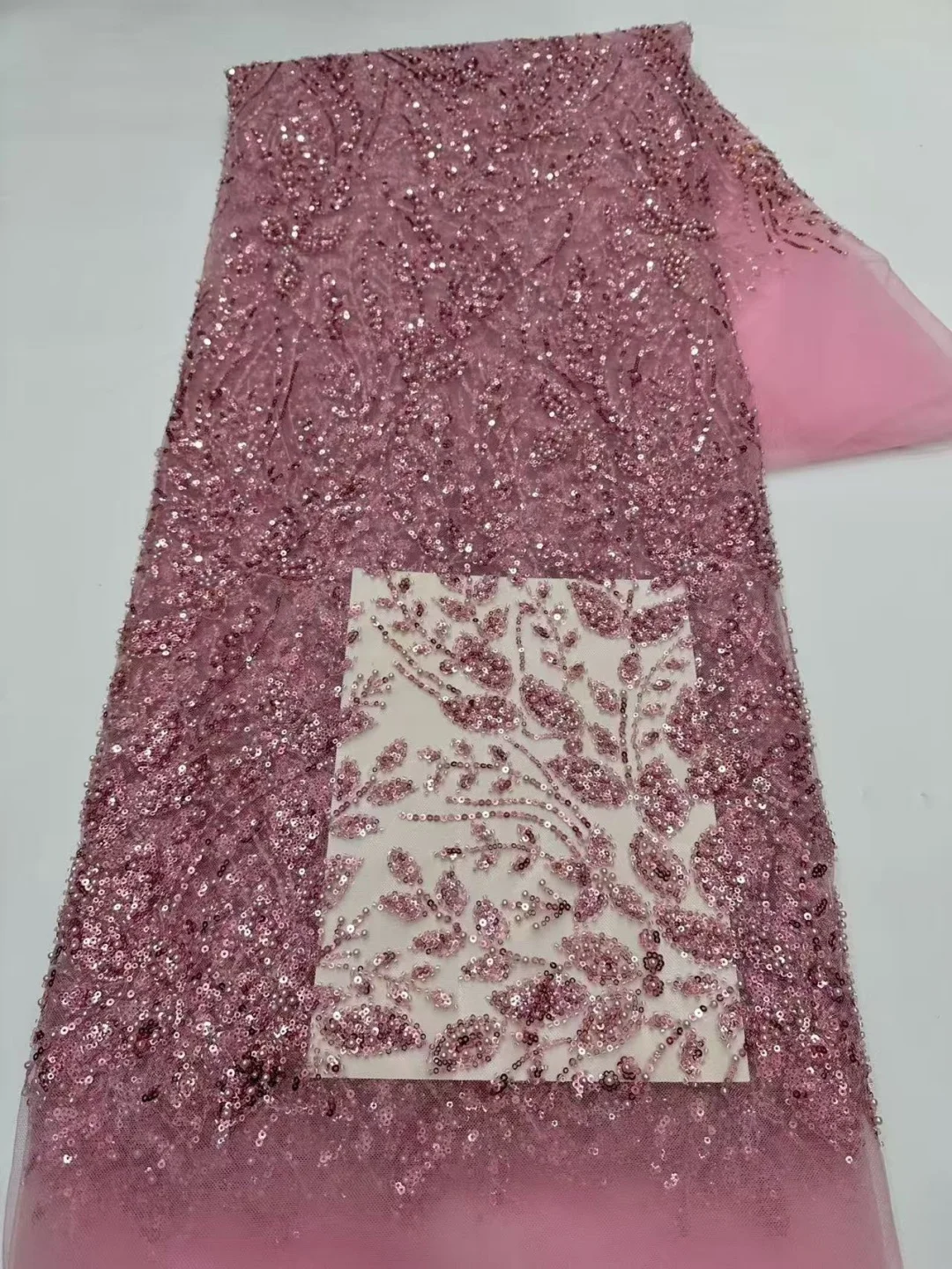 Luxury African Beaded Lace Fabric High Quality 2026 Beads 3d Embroidery French Tulle Laces 5 Yards for Nigerian Wedding Dress view 2