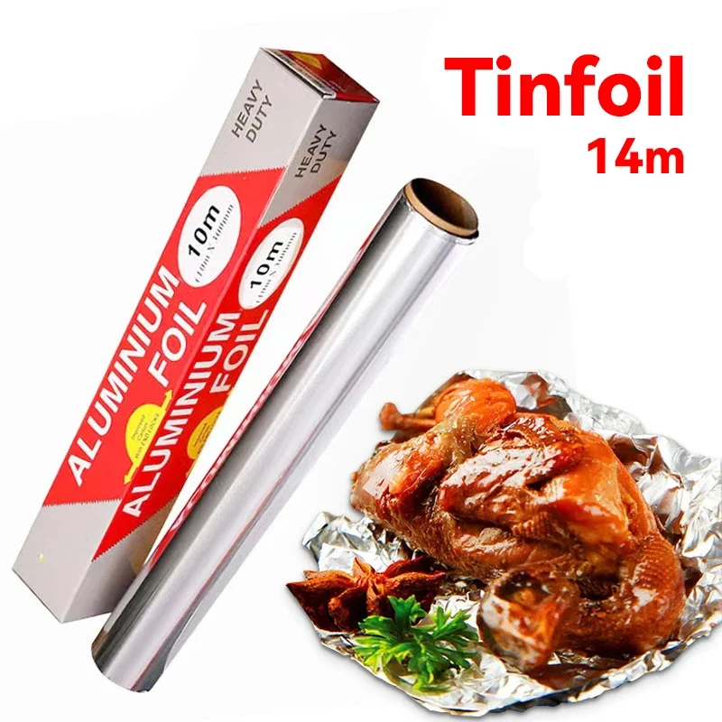 

2025 New 14M Aluminium Catering Tin Foil Disposable BBQ Accessories Baking Wrap Tin Foil Thickened Heat Safe