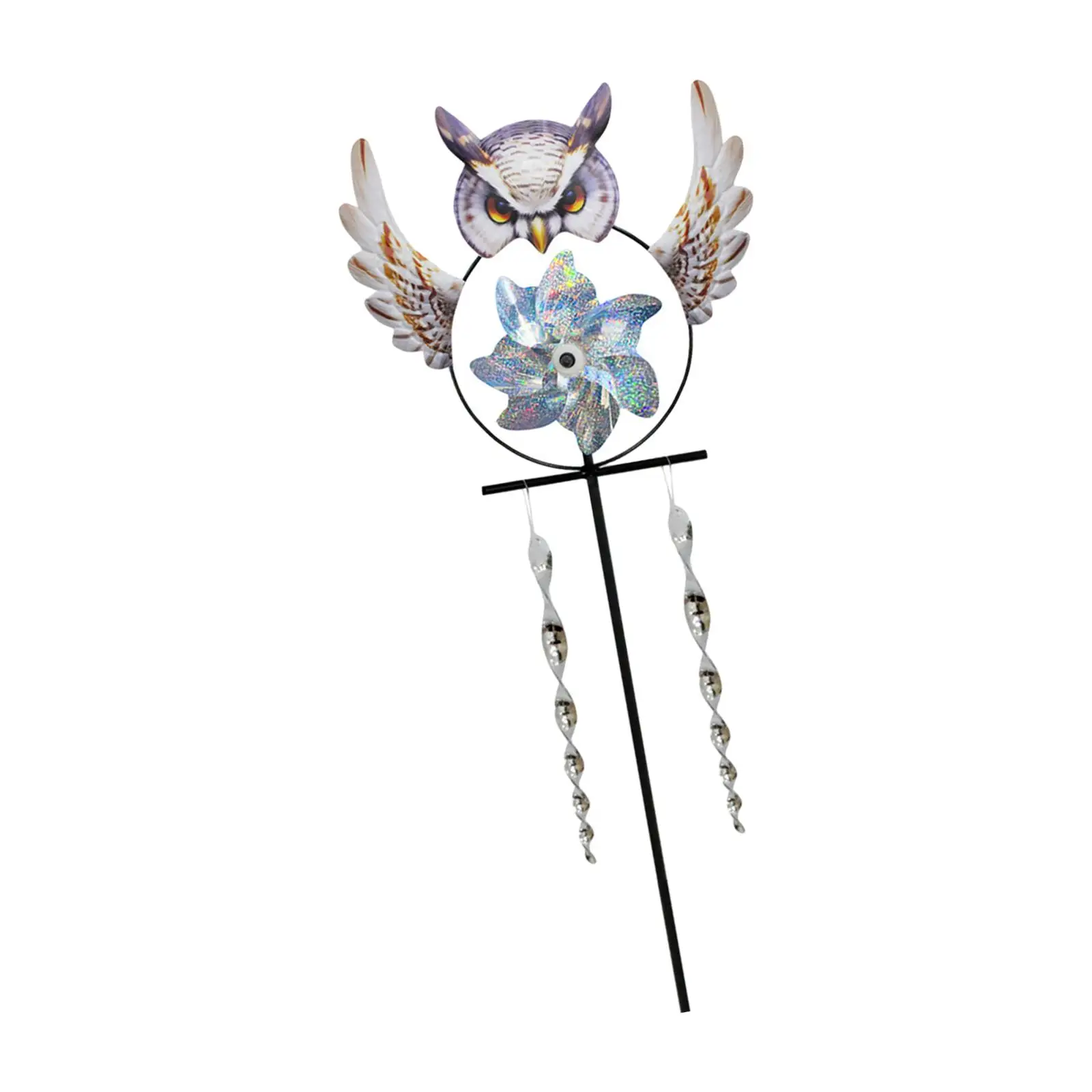 Estatueta Orchard Multipurpose Garden Owl, Moinho de vento com estaca, Wind Chime