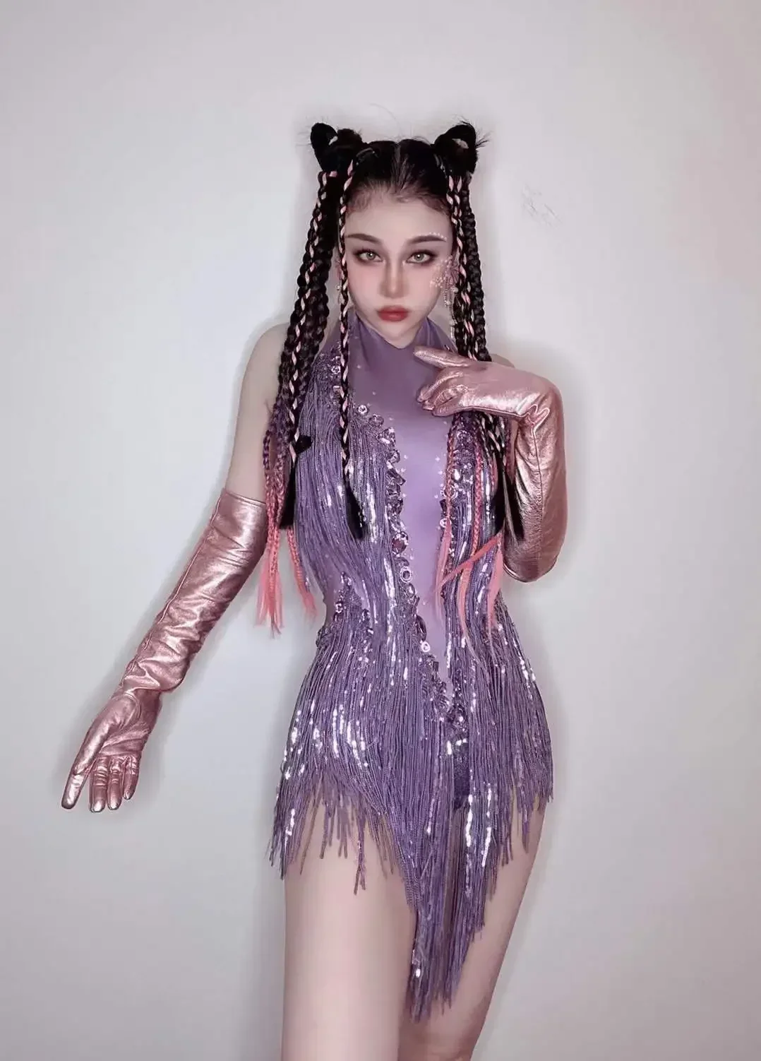 Sparkly Sexy Performance Queen Bodys Strass Damen Nachtclub Outfit mit Quaste Trikot Sänger Tänzer Kostüm Bühnenkleidung