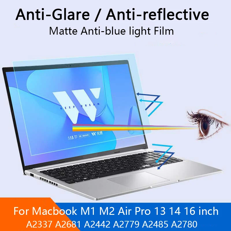 Protector de pantalla anti-luz azul para Macbook Air Pro 13 pulgadas M1 M2 2020 2022 14 15 16 11 Protección ocular antirreflectante Película mate Antirreflejo impermeable