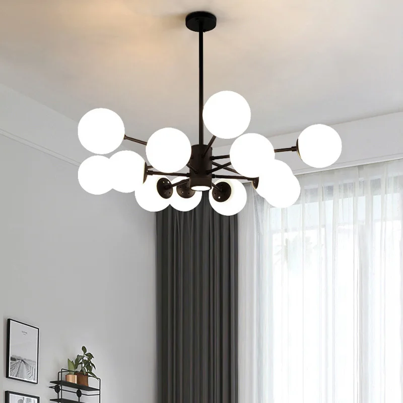 

Nordic Glass Ball Chandelier Lighting Fixtures Home Dining Room Pendant Light Bedroom Restaurant Bar Art Deco Black Hanging Lamp