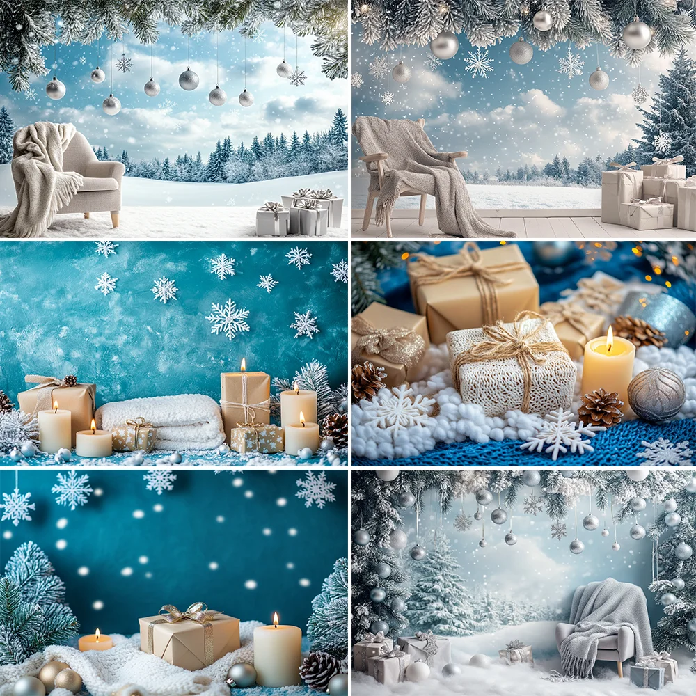 

Christmas Tree Background Winter Backdrop Xmas Ball Gift Children Outdoor Photo Studio Back Drop for Photography