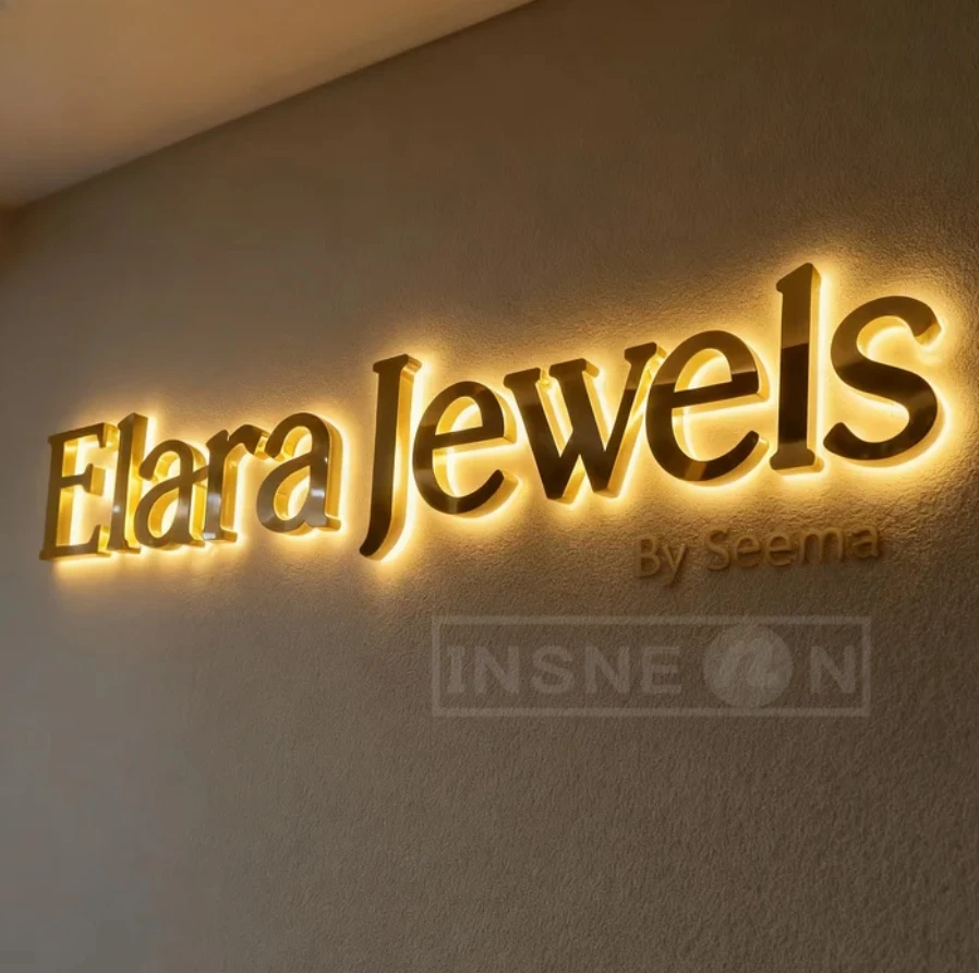 علامة باب الشقة شعار شخصي الذهب معدن الخلفية للجدار مكتب الجمال الأعمال الإعلان 3D صالون اسم Led النيون بار