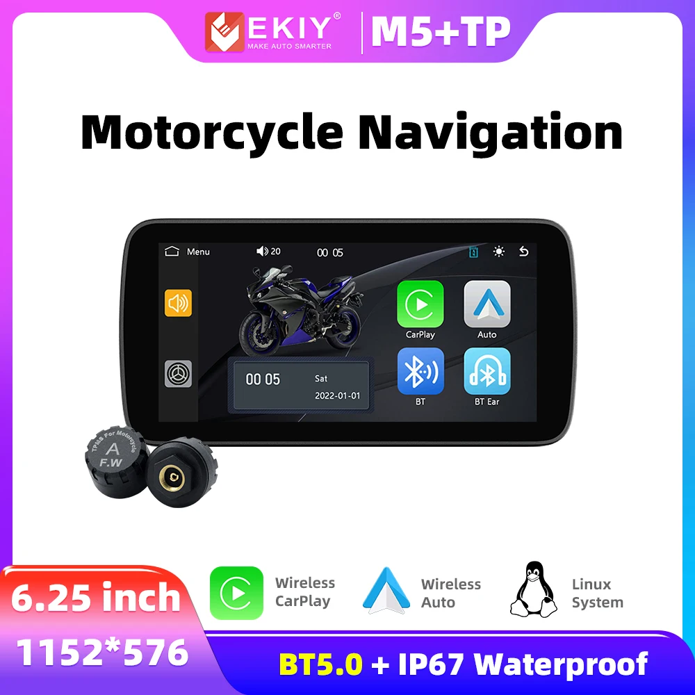 

EKIY 6,25-дюймовый портативный мотоциклетный карплей-навигатор, водонепроницаемый экран дисплея, Android Auto, экран мотоцикла, навигация