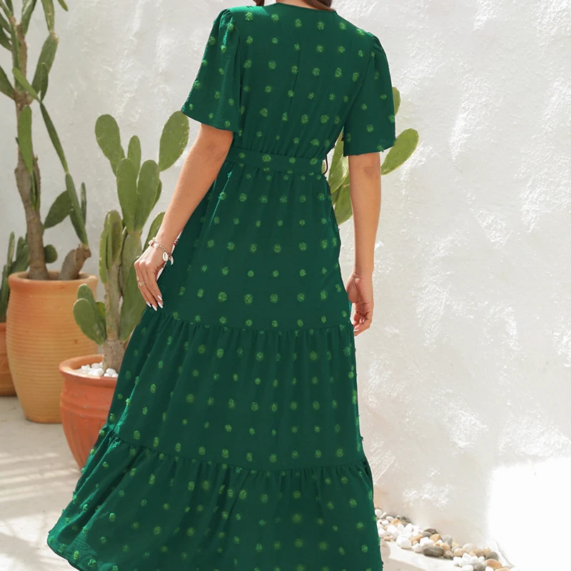 Vestido largo elegante de verano para mujer, vestido Sexy de manga corta para noche y playa, Vestidos largos informales lisos con cuello en V