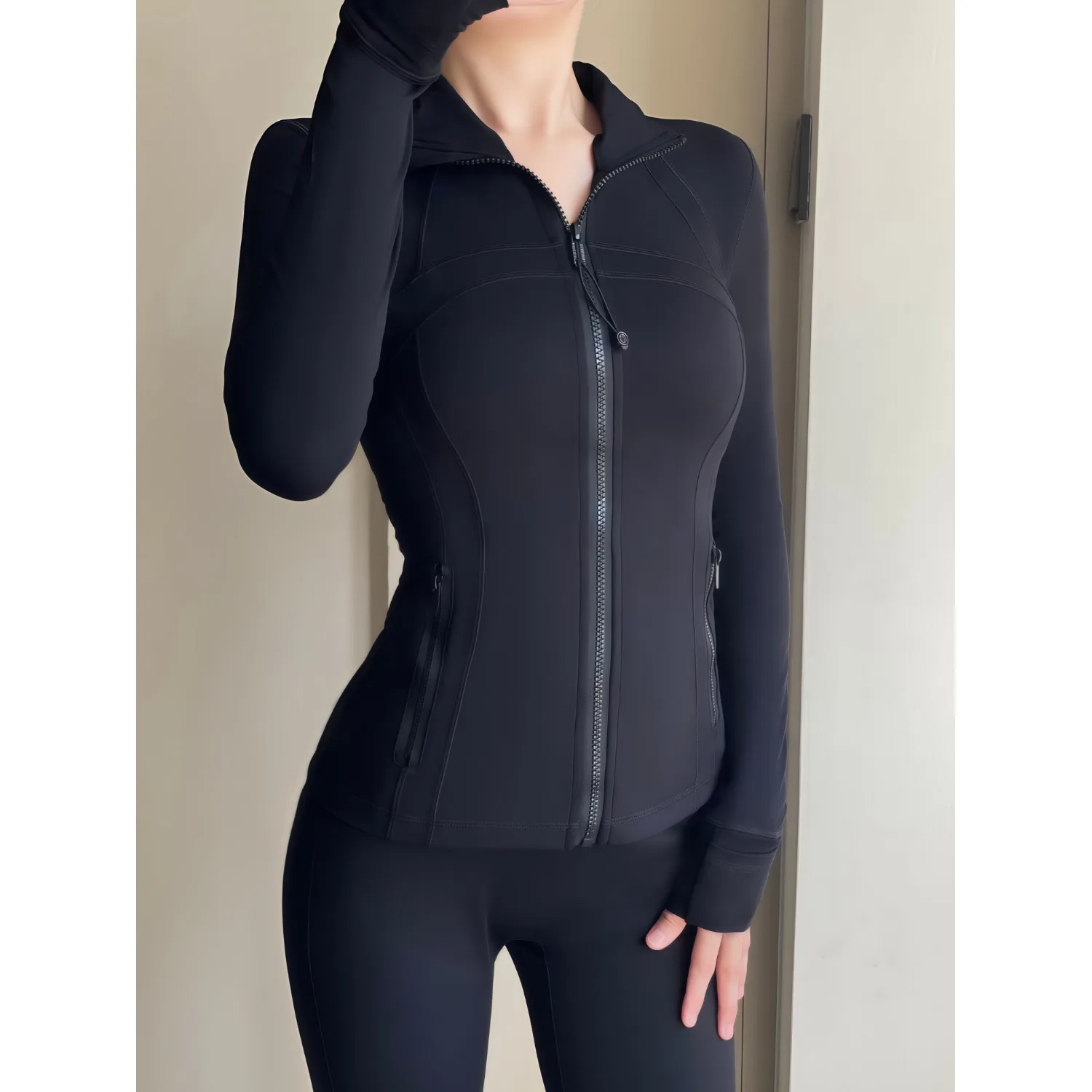 

Slimming yoga clothes, sun protection clothes, tight fitting thin top, stand up collar jacket, sports cardigan, casual slimming