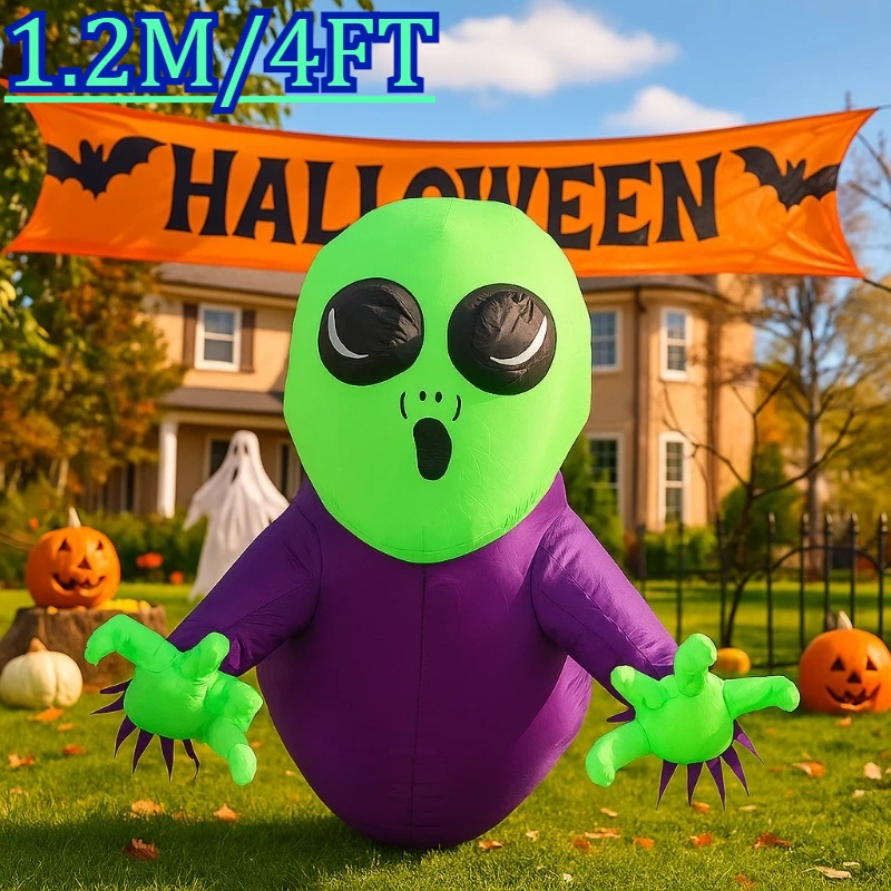 

4 фута праздничное освещение на Хэллоуин, окно для скалолазания, зеленая голова, призрак, светодиодный светильник, уличный двор, сад, ужасающая модель, декор
