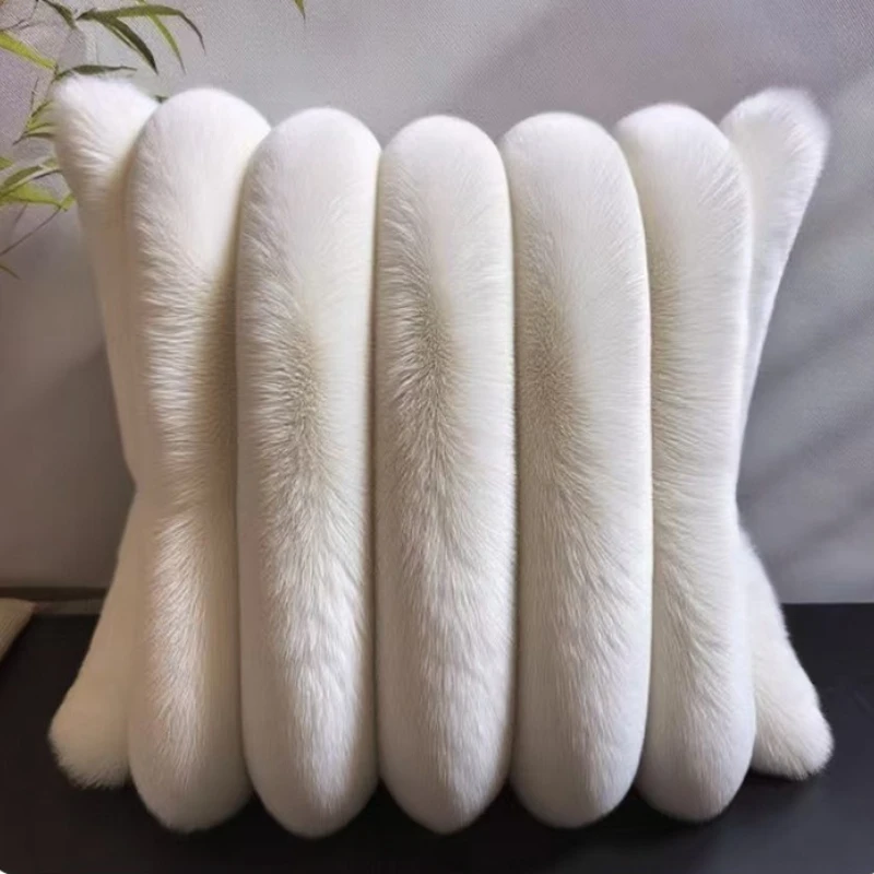 Faux Fur Solid Striped Pillow Cover Soft Warm A/B Side Beige Cream Green Black 45x45cm 50x50cm 61x61cm Winter Home Decorative