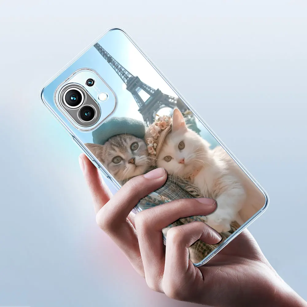 Funda de teléfono de gato lindo para Xiaomi Mi 11T, 11, 9T, 10T, 12, 12X, 12T, A2, 13, 9, CC9, A3, CC9E, 10, 11i, 5X, A1, 8 Lite, cubierta transparente de TPU