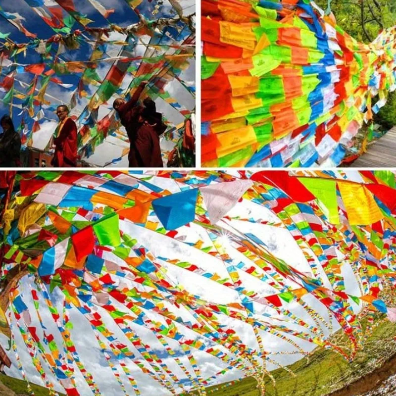 Religious  Tibetan Buddhist Supplies Colour Print Prayer Artificial Silk Tibet Lung Ta Banner Scriptures Garden Flags Decoration