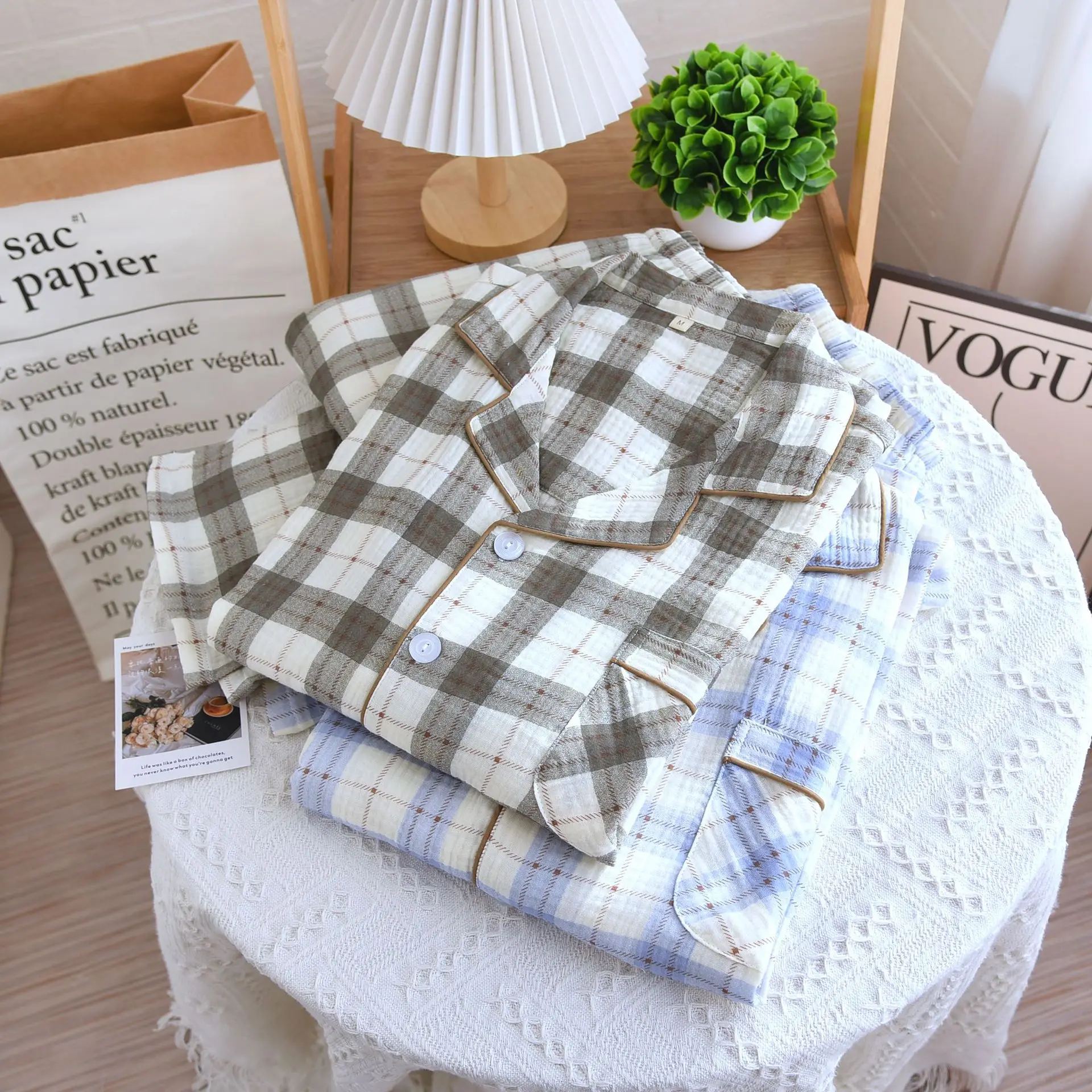 Adult Men's Pajamas Casual Plaid Long Sleeve Trousers Set Pure Cotton Male Sleepwear Pijamas Suit Autumn Winter Home Clothing