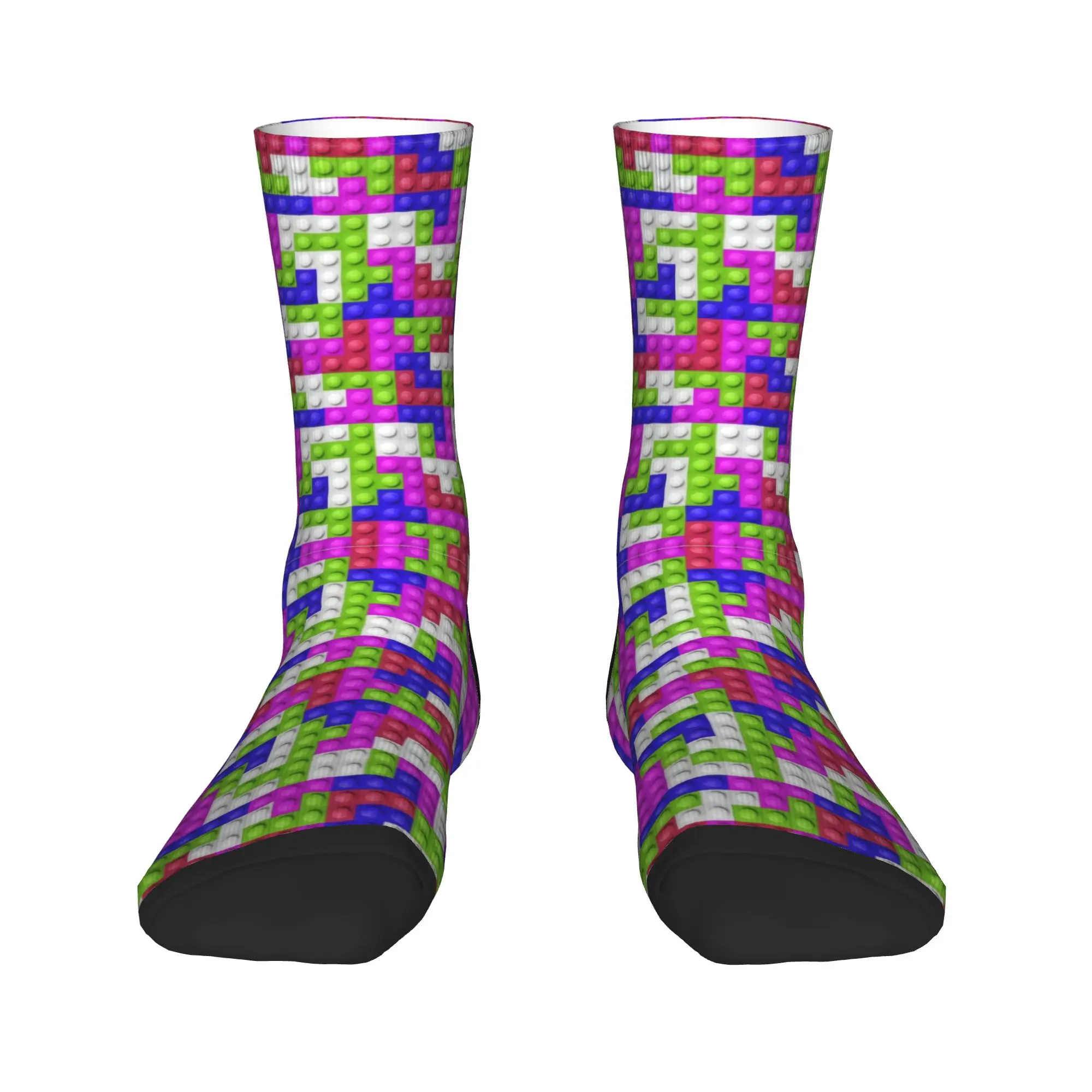 Purple Green Pink Building Blocks Stockings  Printed Funny Socks Winter Anti Sweat Socks Women Men Climbing Breathable Socks