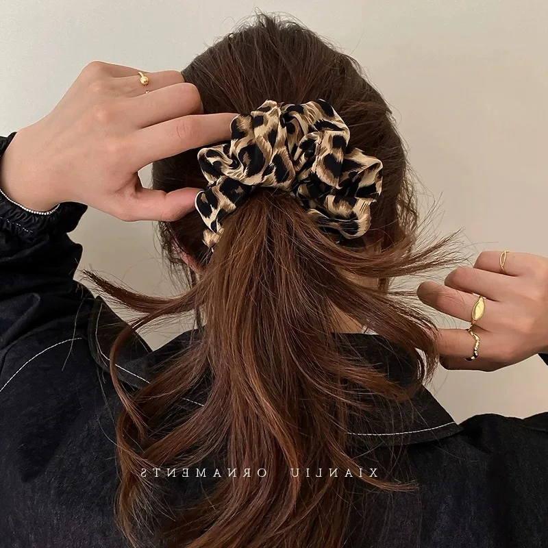 korea big Leopard print scrunchies for women elastic hair tie girls large hair rubber bands adult scrunchies oversize accessorie