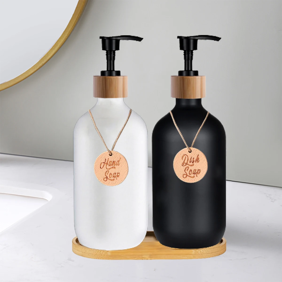 Kitchen Soap Dispenser Contains Hand Soap and Dish Soap Dispenser Sink Countertops Decor Dividing Bottle 500ml