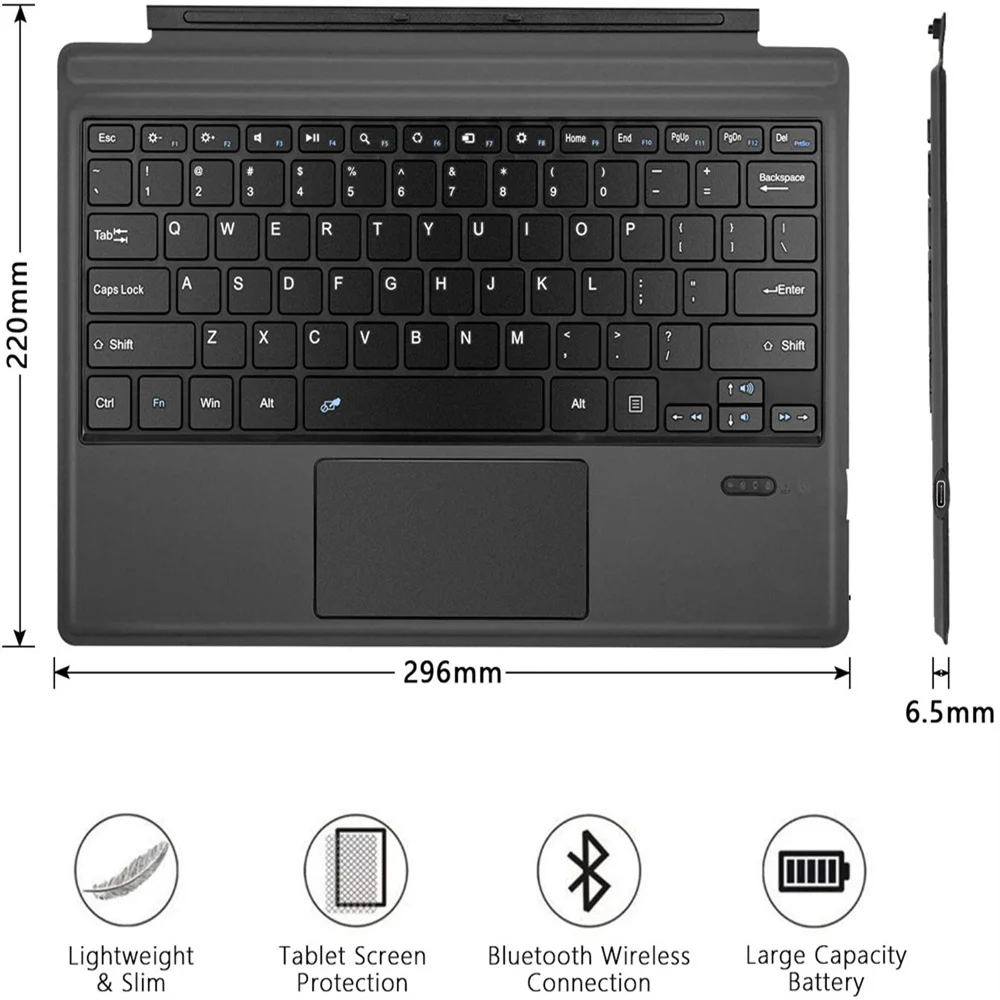 Ft-1089d Draadloos Bluetooth-compatibel toetsenbord met touchpad met achtergrondverlichting Compatibel voor Microsoft Surface Pro 3 4 5 6 7