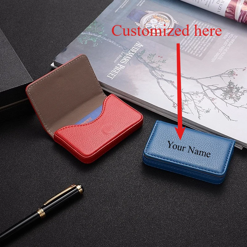 

Держатель для карт с магнитной застежкой-персонализированный текст, индивидуальный футляр для визитных карточек, женские и мужские элегантные офисные корпоративные подарки премиум-класса