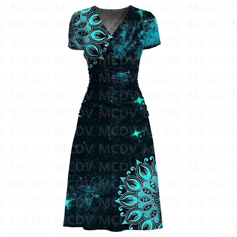 

Women's Galaxy Yoga Flower Art Maxi Dress 3D Printed Sexy V-neck Dress Female Dresses
