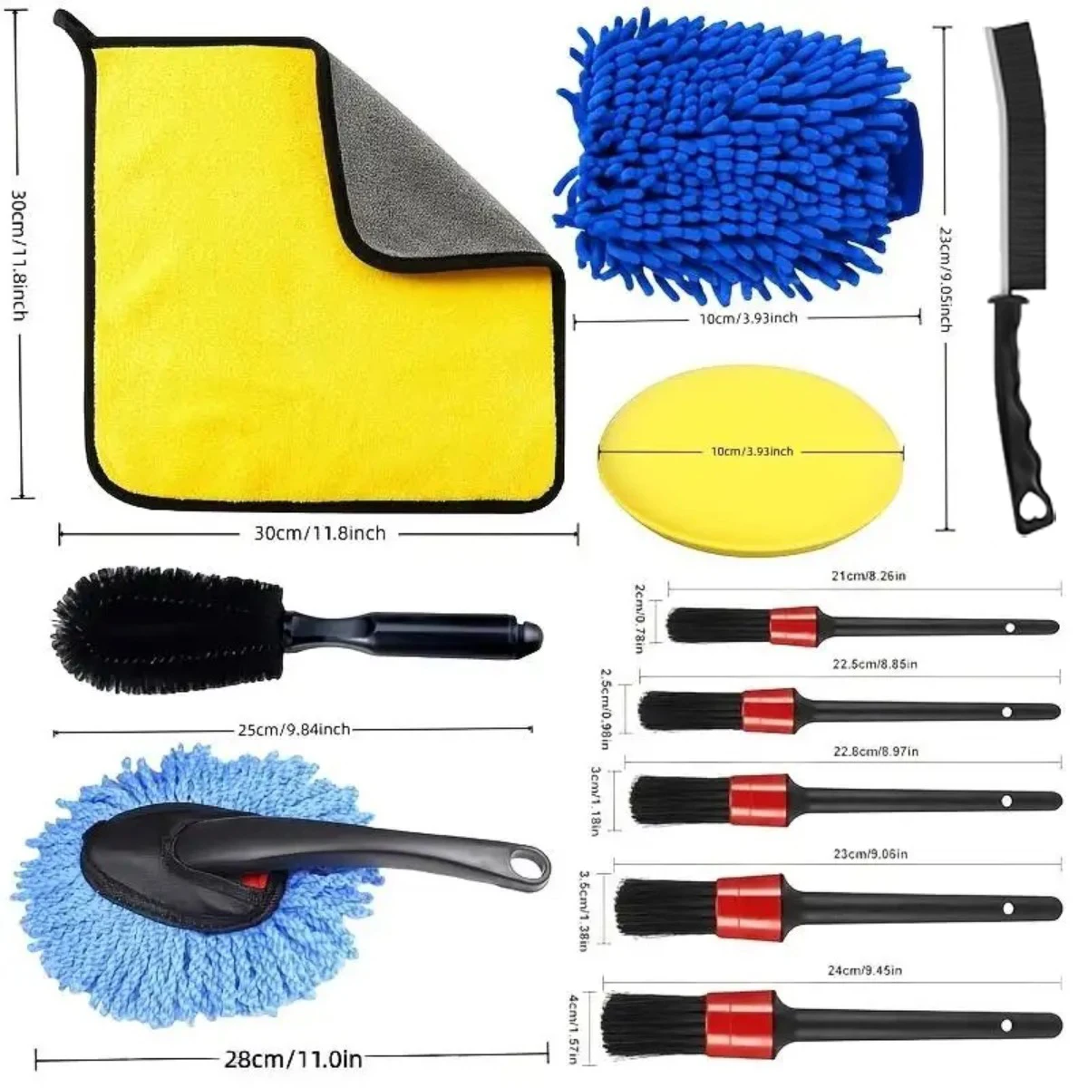 12pcs Car Cleaning Kit Wheel Brush Cleaning Brush Sponge Towel Uses For Automobile Interior Exterior Maintenance