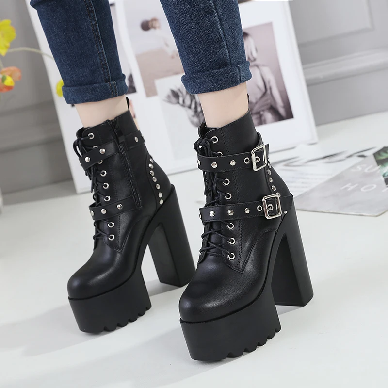 حذاء مسرح تنكري بنعل سميك لعام 2024 للنساء بكعب عالٍ 16 سم ومنصة مقاومة للماء وتصميم بسحاب جانبي باللون الأبيض #6