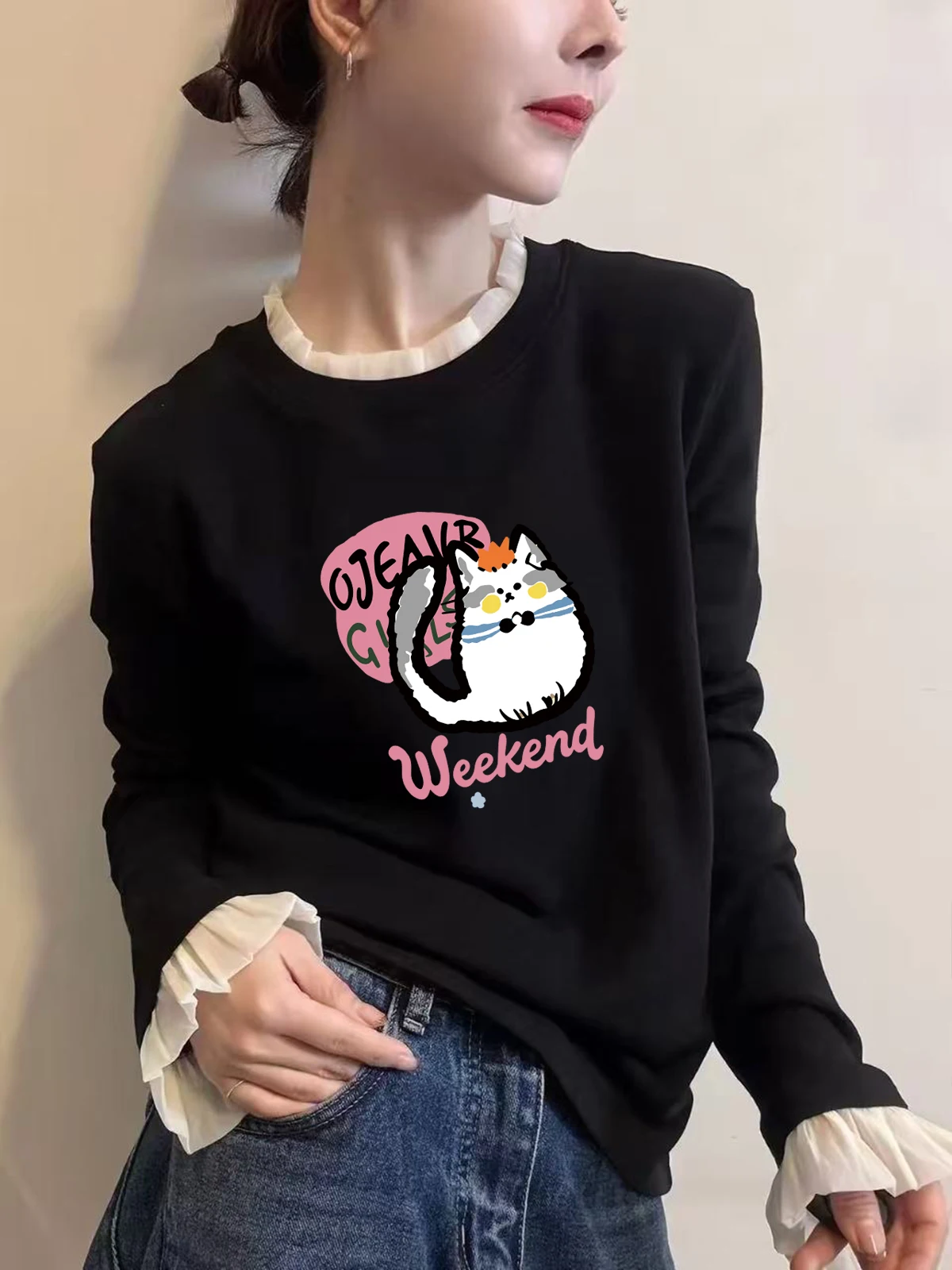 Korean Style Lace Long Sleeve Women's T-Shirt Fashionable Versatile Base Layer Shirt Stylish Warm Inner Wear Top for Autumn W...