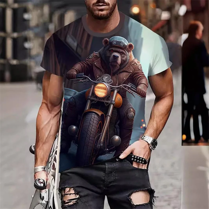 Street Cool Animal T-shirt For Men Hip Hop Personality Graffiti Print Short Sleeve T Shirts Summer Outdoor Trend Casual Man Tee