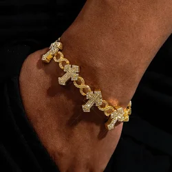 2025 New Men Boy Hip Hop Jewelry Iced Out Bling 5A CZ Multi Cross Charm X Shape Cuban Chain Charm Bracelet Gifts