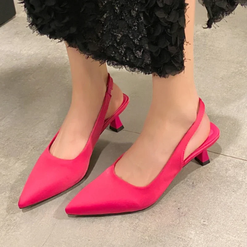 Summer Slingle Shoes for Women 2024 Pionted Toe Stiletto Women\'s Slingbacks Shoes Sexy Party Dress Office Ladies Heeled Shoes