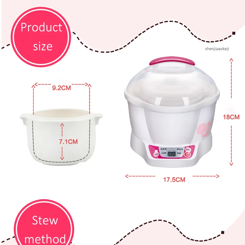 Mini olla eléctrica de cocción lenta para DDZ-7B, cocina de Comida inteligente para bebé, temporizador de cerámica, Stewing Tonic, sopa, gachas, nido de pájaros, olla para estofado, 0,7 L