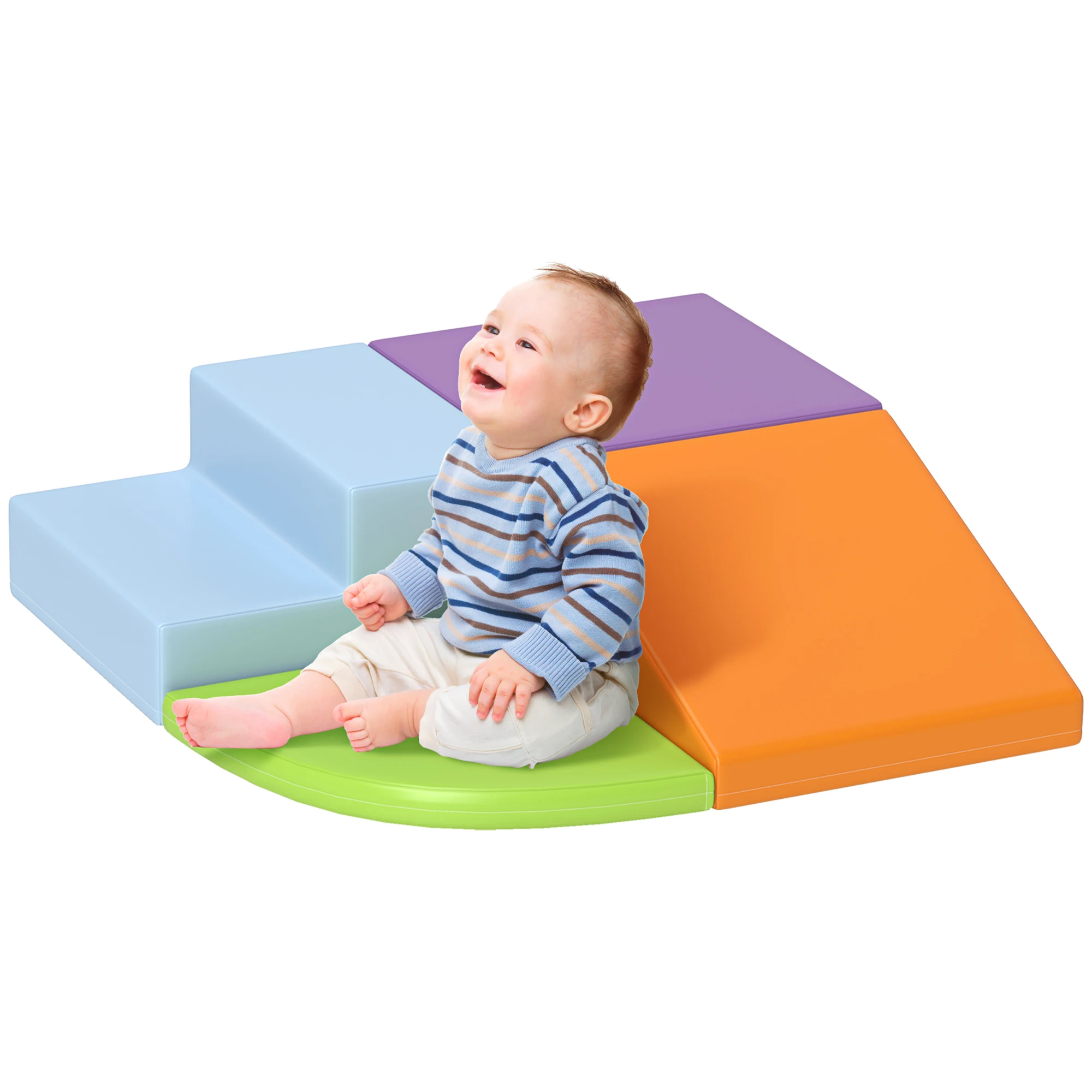 HOMCOM 4 bloques de construcción XL - Módulos de habilidades motoras - Juguetes educativos - Curso de habilidades motoras para NIÑOS mousse EPE Poliureano, verde, naranja claro, morado claro, azul