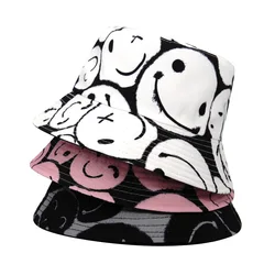 Smiling Face Bucket Hats for Women Men Summer Outdoor Sunscreen Fashion Panama Fishing Fisherman Caps Travel Beach Sunshade 2024