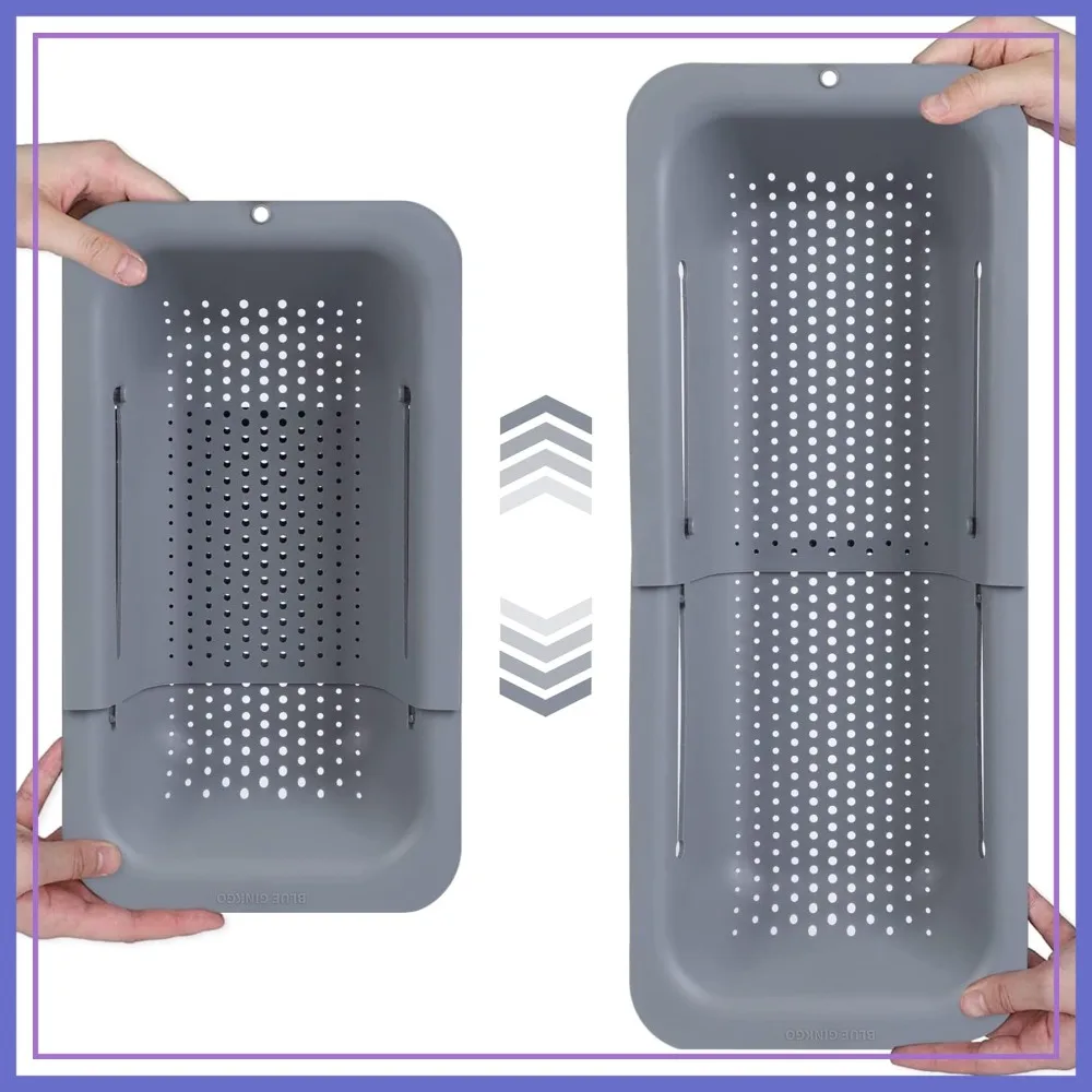 

Over the Sink Colander Strainer Basket - Wash Vegetables, Drain Pasta, Extendable Kitchen Essential (Grey)