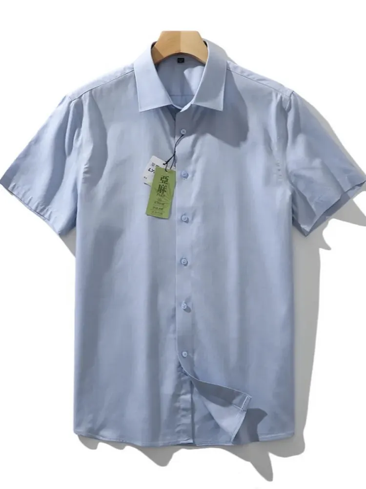 

New Advanced Lenzing Cotton Linen Loose Business Casual Collared Half Sleeve Men Summer Dad Short Sleeve Shirt Breathable