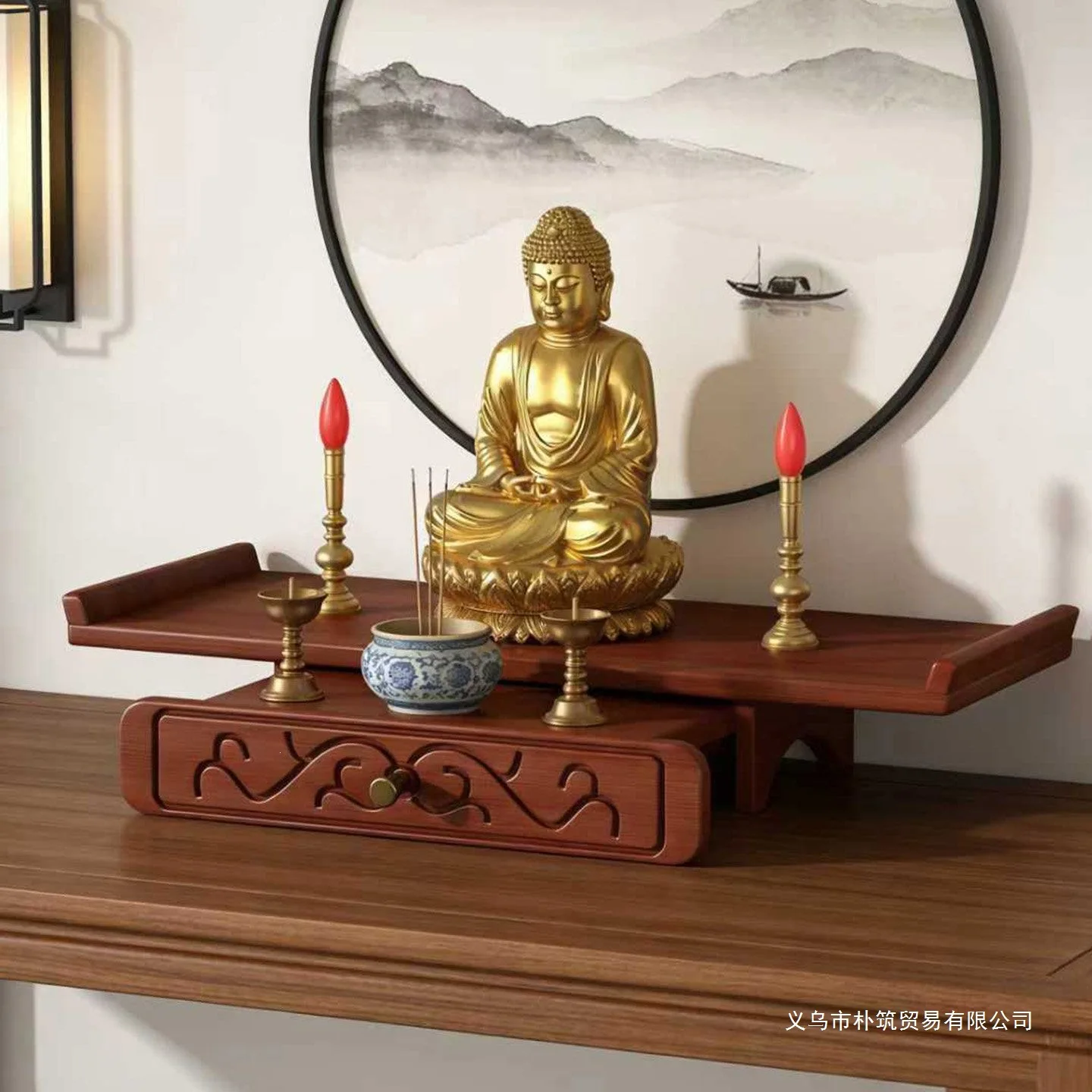 

HYS solid wood wall-mounted Buddhist shrine offering table, shrine offering table, God of Wealth placing cabinet, Guanyin Buddha