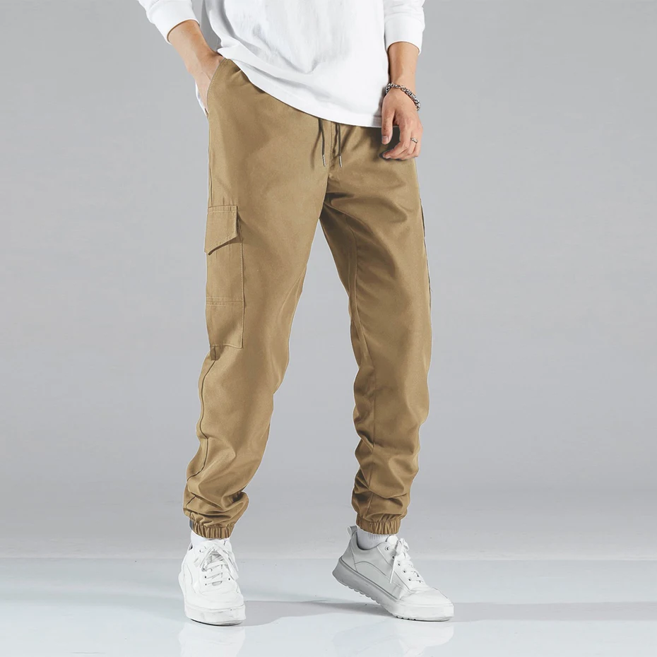 Jogger Pants Men Cargo Pants Fashion Casual Solid Color Sweatpants Male Stretch Waist Trousers