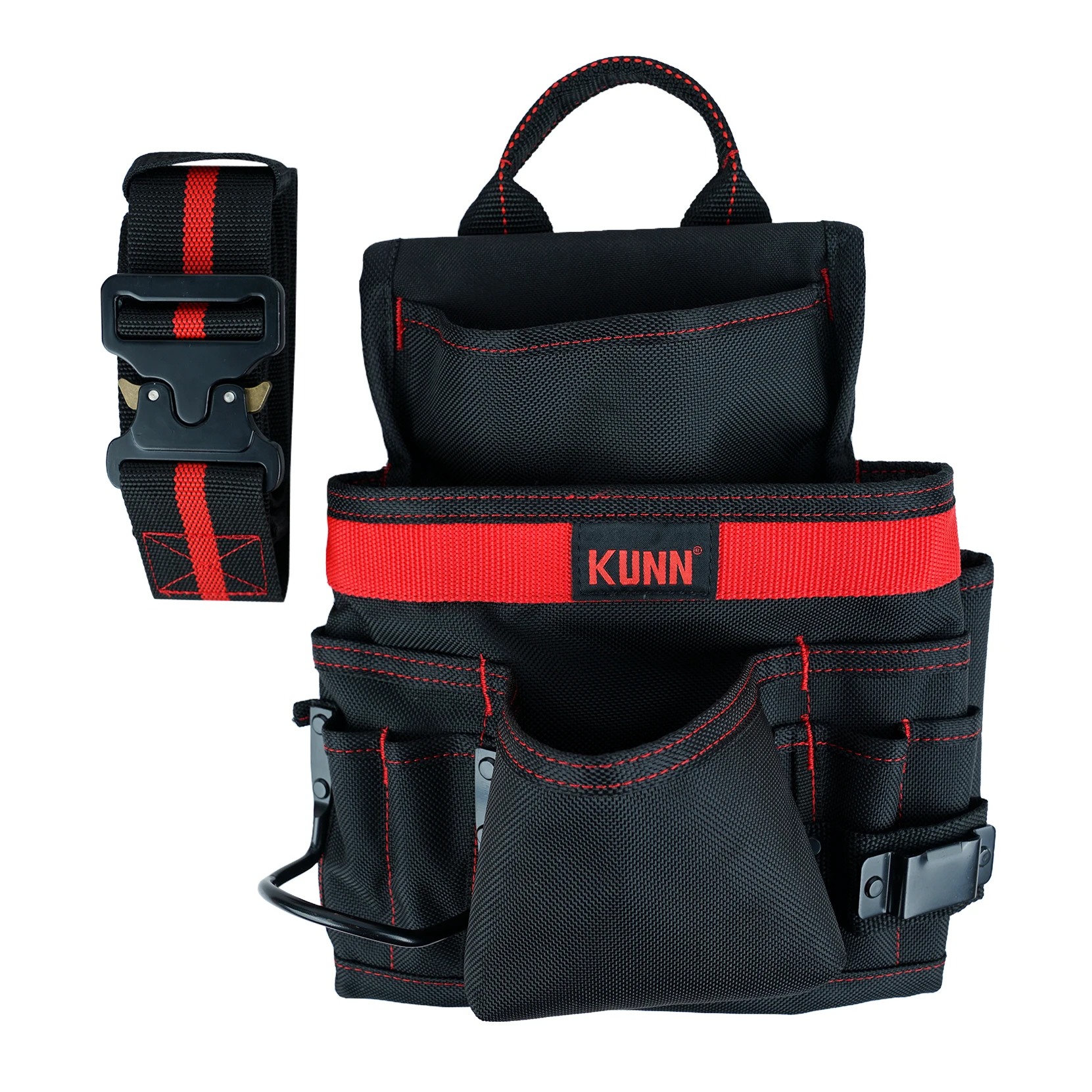 KUNN Carpenter Pouch Durable 10-Pocket Tool Belt with Hammer Loop & Work Tool Belt Quick Release Buckle