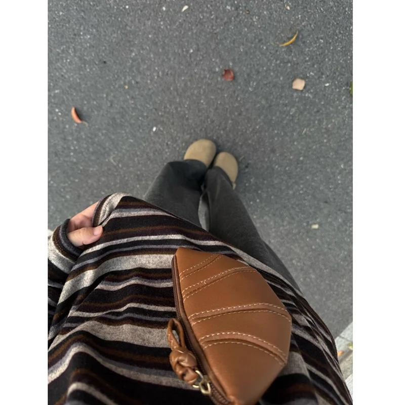 Koszula w paski Y2K damska koreańska retro kontrastowa z długim rękawem luźna bluzka na wczesną jesień do pracy