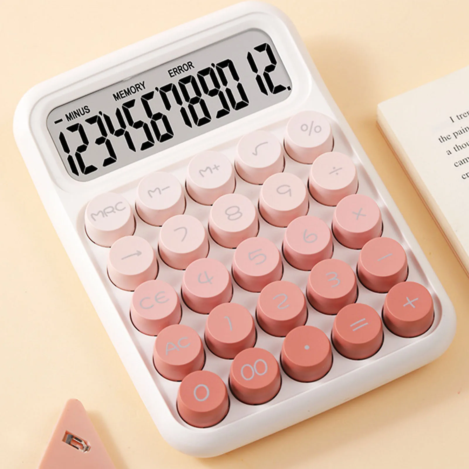 ZK30 Cute Calculator 12 Digit Large Button Clear Display Screen Stylish Calculator for Student Accountant Pink