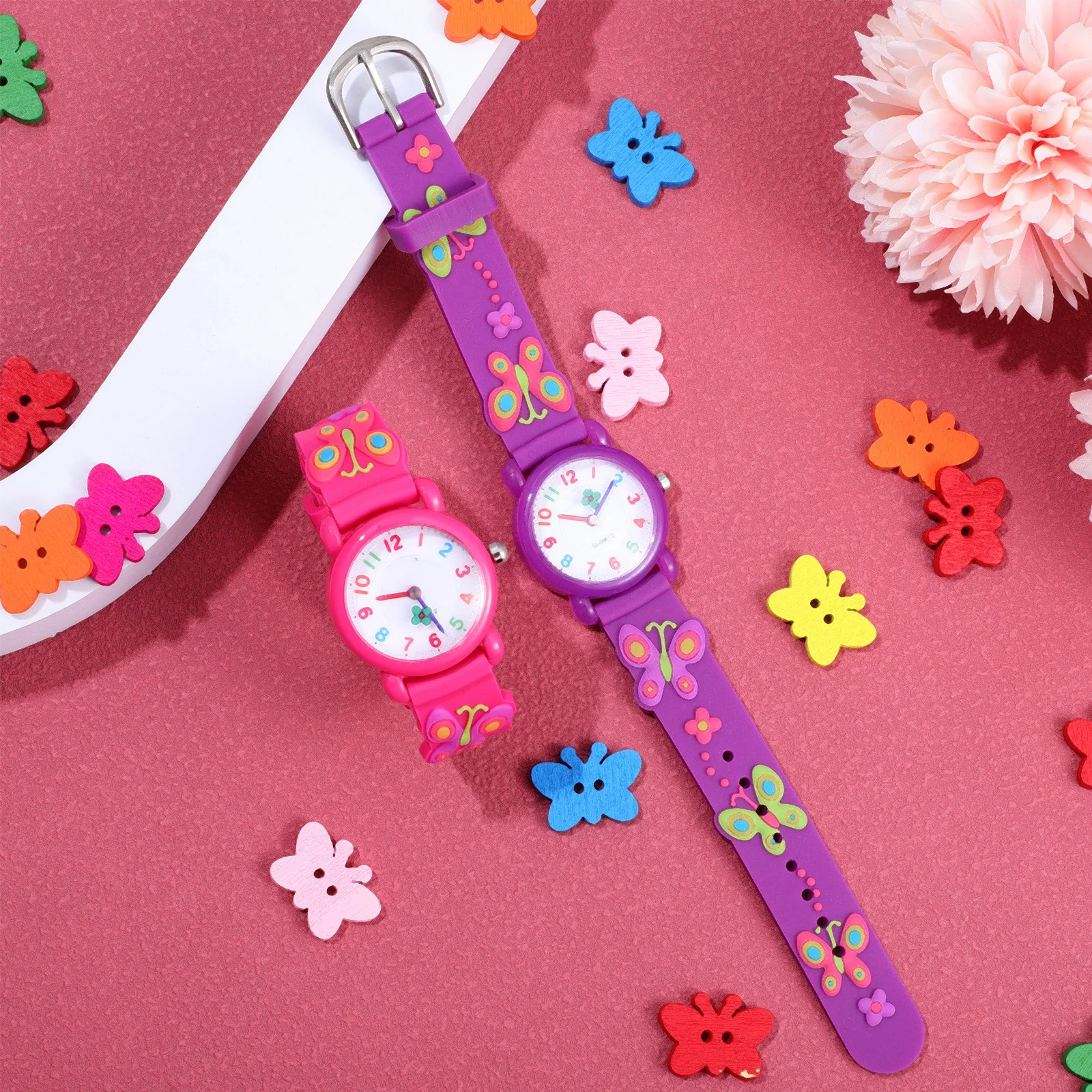 2Pcs Cartoon Waterproof Watches Lovely 3D Butterfly Silicone Quartz Watches for Gift