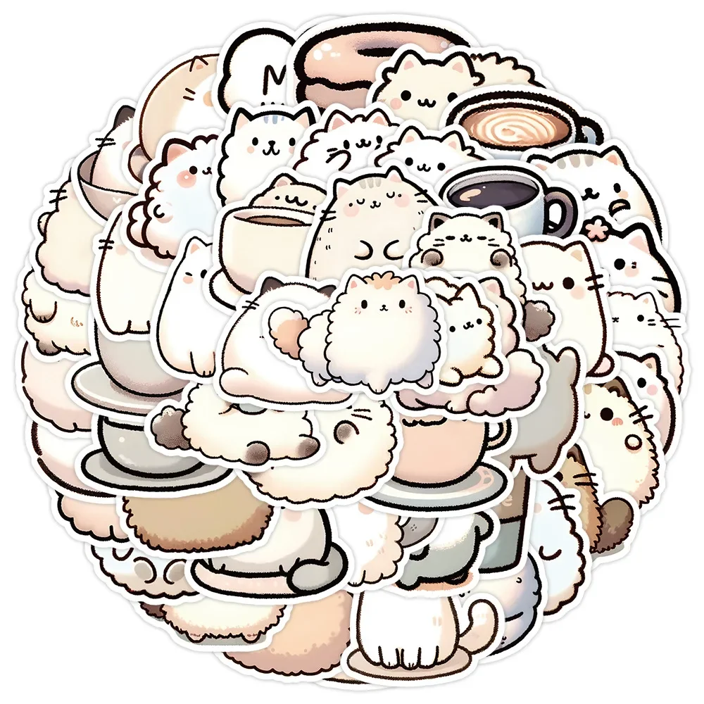 10/50pcs Cute Beige Coffee Cat Meme Stickers Graffiti Stickers Stationery Decoration Cup Laptop Luggage Album Magazine Kids Toys