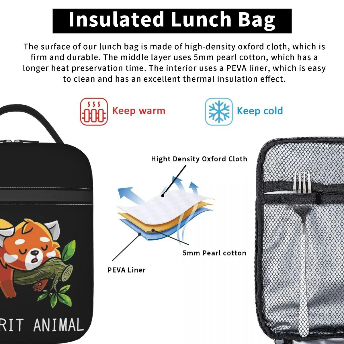 Red Panda Spirit Animal Insulated Lunch Bag for Women Children Leakproof Food Boxes Thermal Lunch Box Tote