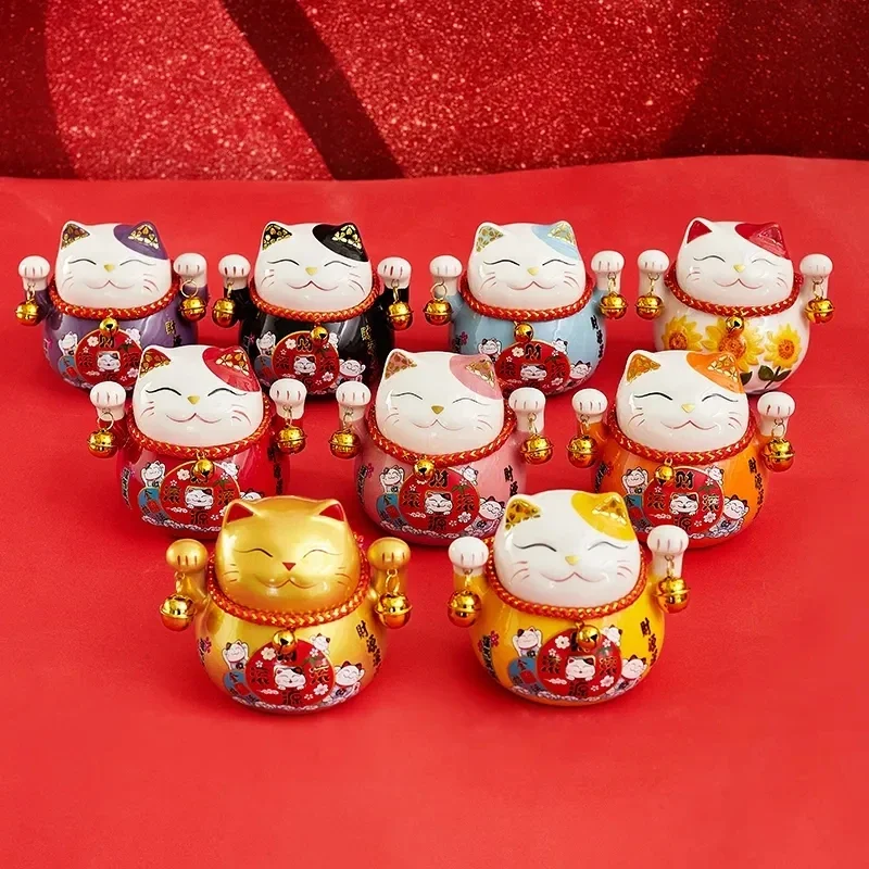 

4.5 inch Ceramic Maneki Neko Lucky Cat Money Box Fortune Colored Cat Piggy Bank Home Decoration Gift Feng Shui Ornament