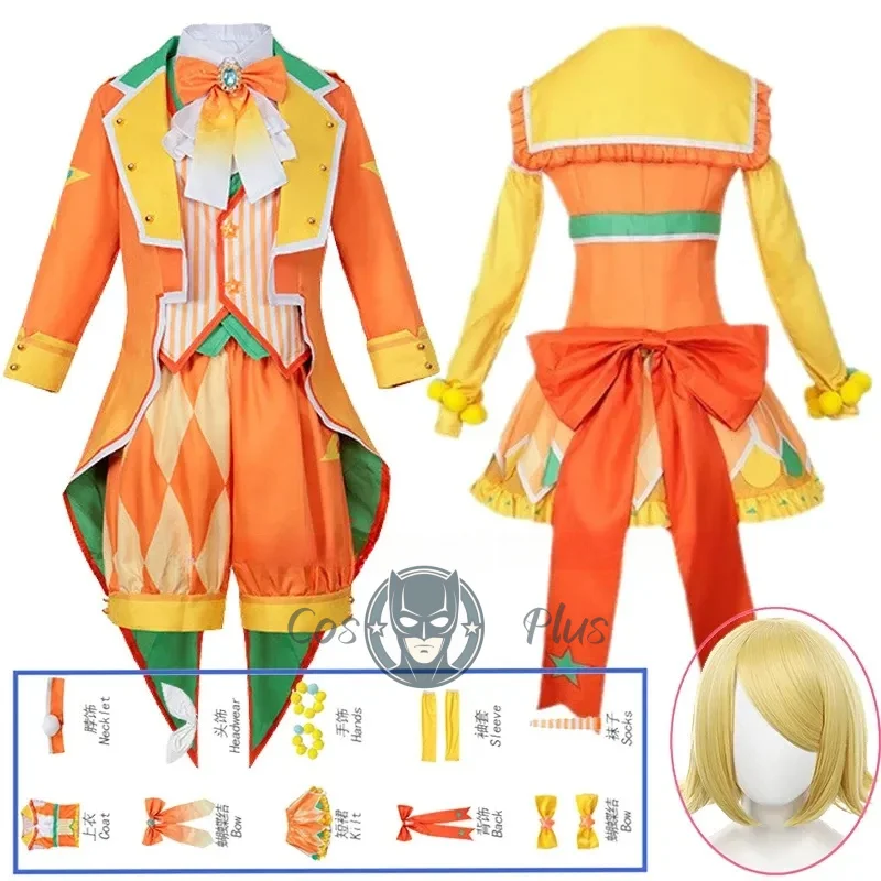 

Anime PJSK Stage Feat Cosplay Beat Virtual Singer Design Orange Rin Cosplay Len Dress Uniform Suit Outfits Costumes for Girl Boy