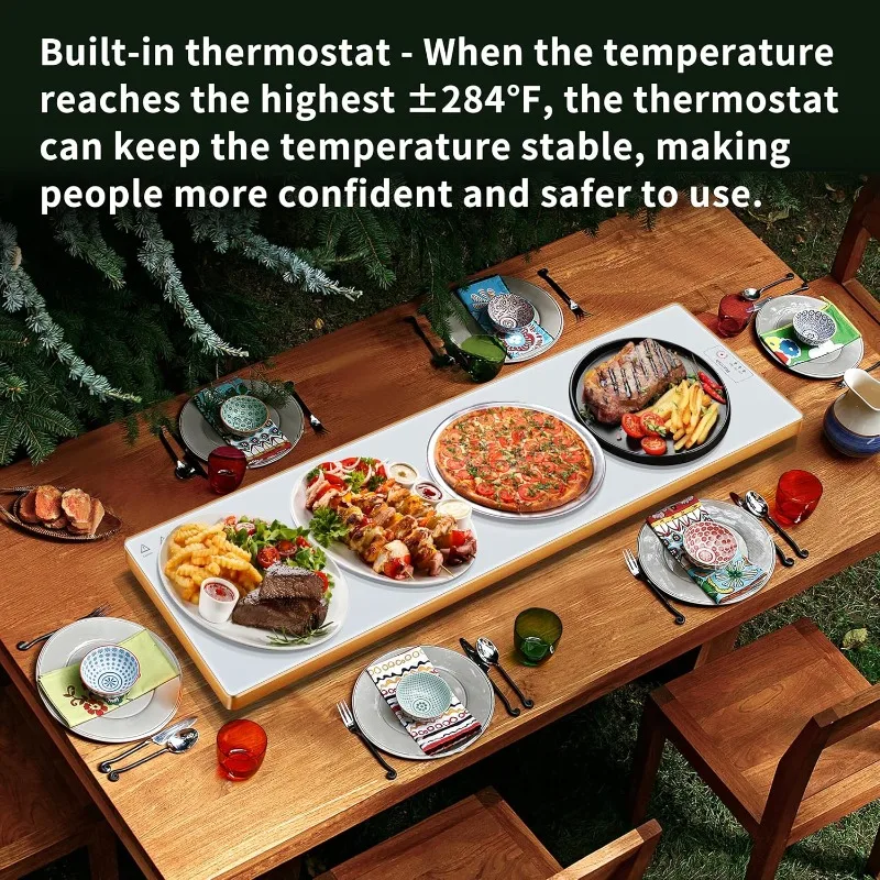 صينية تدفئة كهربائية (طويلة جدًا 40 بوصة × 12 بوصة)، سخان الطعام مع ترموستات وتدفئة السطح بالكامل، حصيرة تدفئة الطعام مع درجة حرارة 2