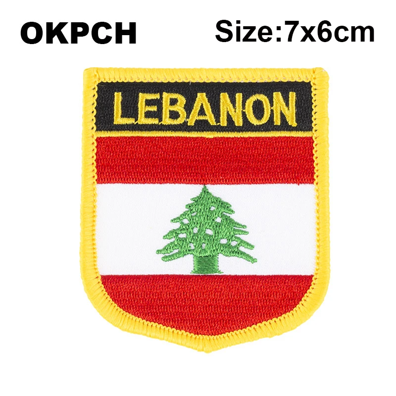 Lebanon Flag Shield Shape Iron on Embroidery Patches Saw on Transfer Patches Sewing Applications for Clothes Back Pac