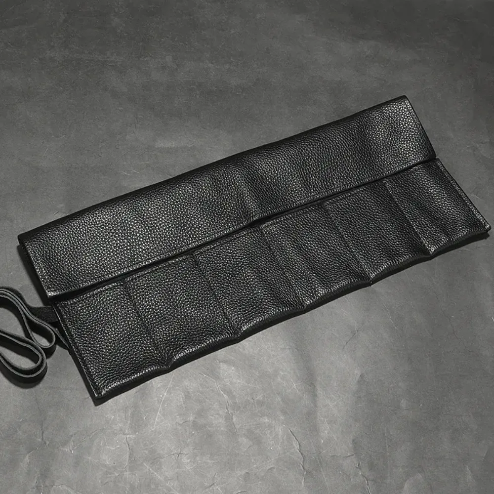

6 Slots Watch Storage Bag Solid Color Soft Lining Roll up Watch Bag Scratch Resistant Black Leather Watch Storage Box Travel