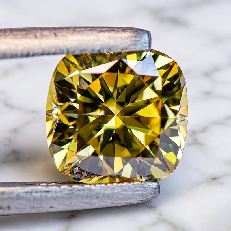 Moissanit-Stein, Kissen-Schliff, Zitronengelb, im Labor gezüchteter Edelstein für DIY-Schmuck, Ring, Halskette, Ohrringe, mit Zertifikat – Detail 5