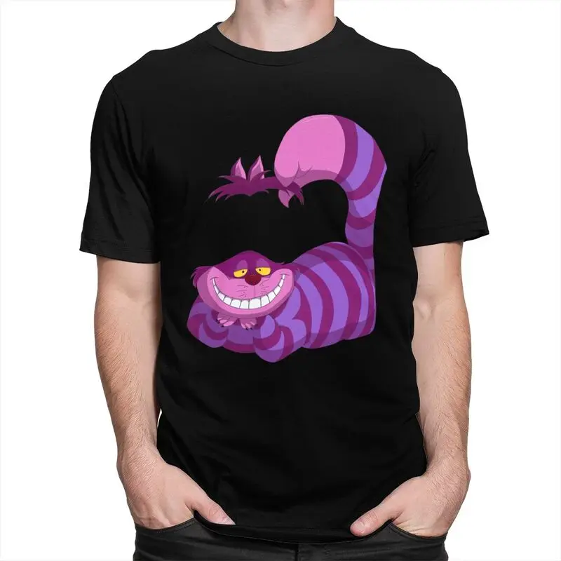 Custom Cheshire Cat Anime Tshirt for Men Short Sleeves Leisure T Shirt Alice In Wonderland T-shirt Fit 100% Cotton Tee Gift Idea