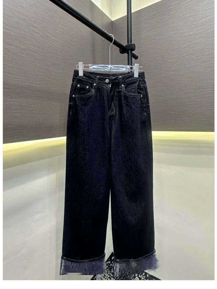 Retro High Waist Straight Leg Jeans Women Loose Slimming Versatile Design Commute Wide Leg Pants Comfortable All Season