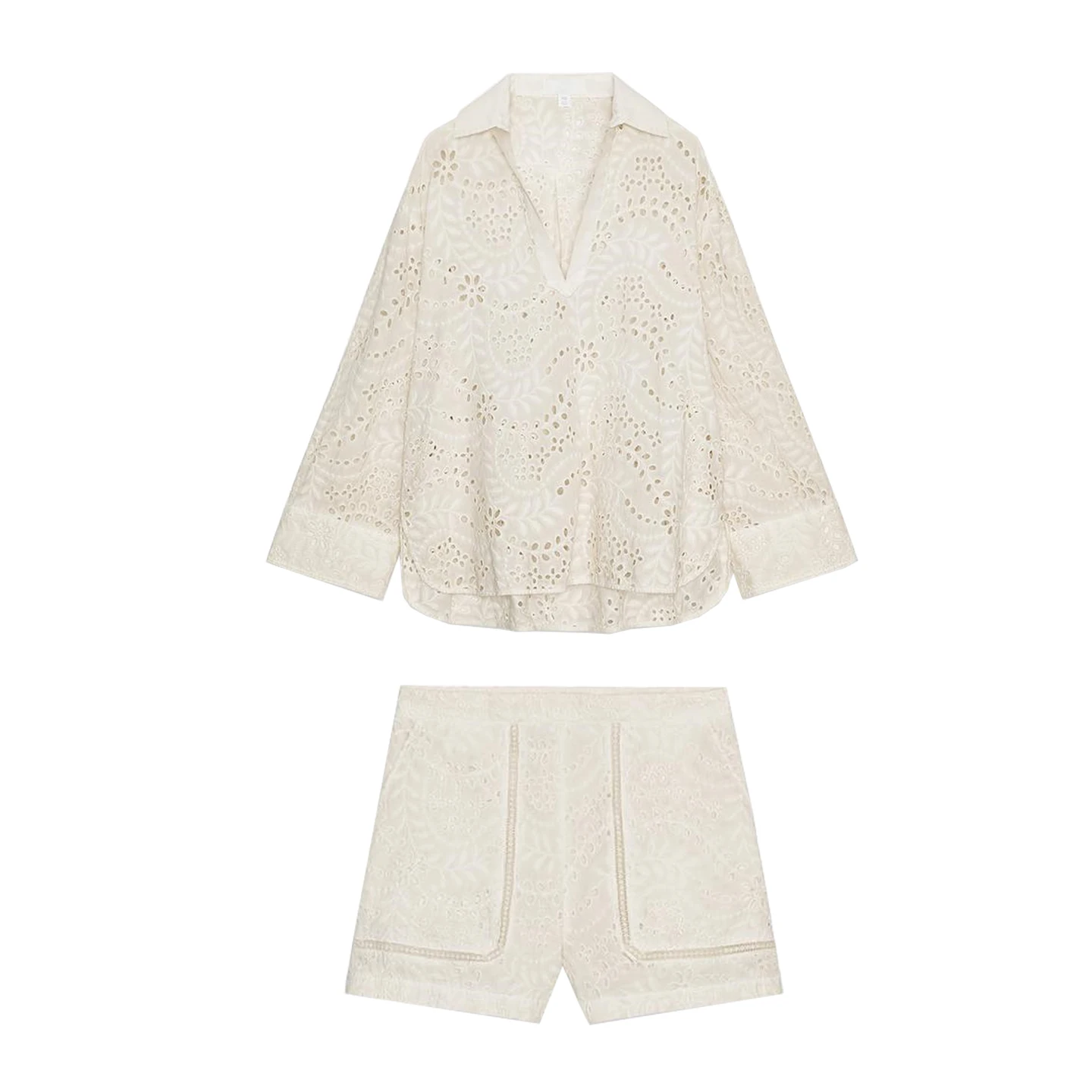 مختلط القطن المطرزة الجوف خارج عادية irt V-Ne ort السراويل النسائية الصيف رقيقة البوليستر طويلة Sve غير غرق